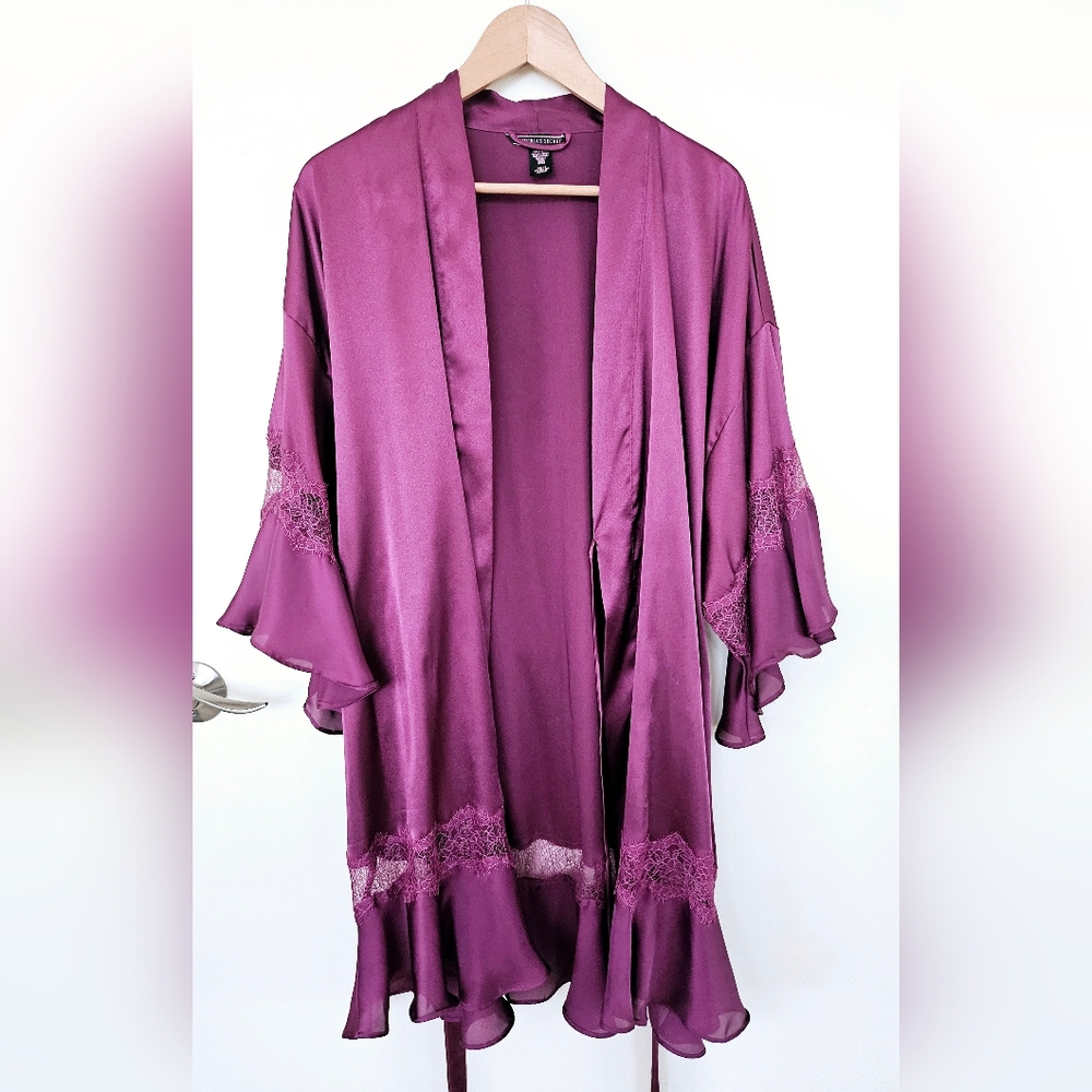 Victoria's Secret Plum Satin Tie-Front Robe - Picture 2 of 10